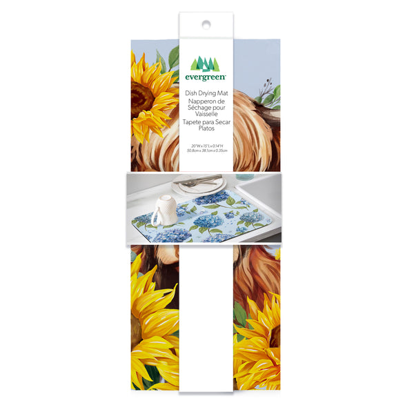 Plow & Hearth Harvest Blossom Highland Cow And Sunflowers Drying Mat 20" X 15"
