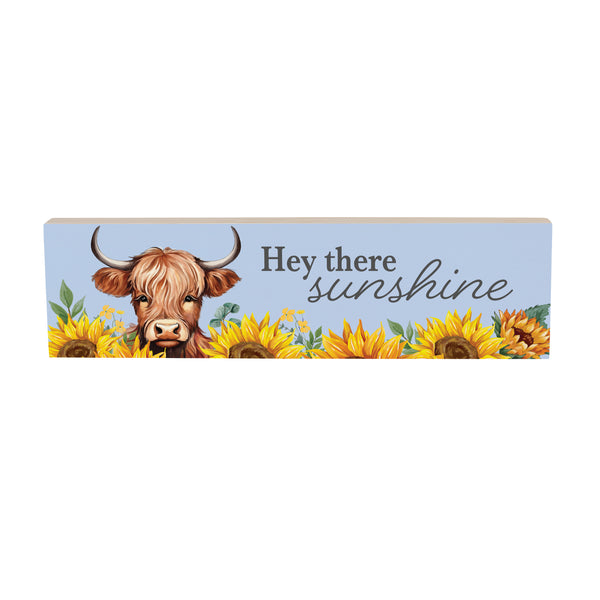 Plow & Hearth Harvest Blossom Highland Cow And Sunflowers Mantle Sign 18"x5”