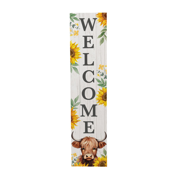 Plow & Hearth Harvest Blossom Highland Cow And Sunflowers Porch Leaner 46"H