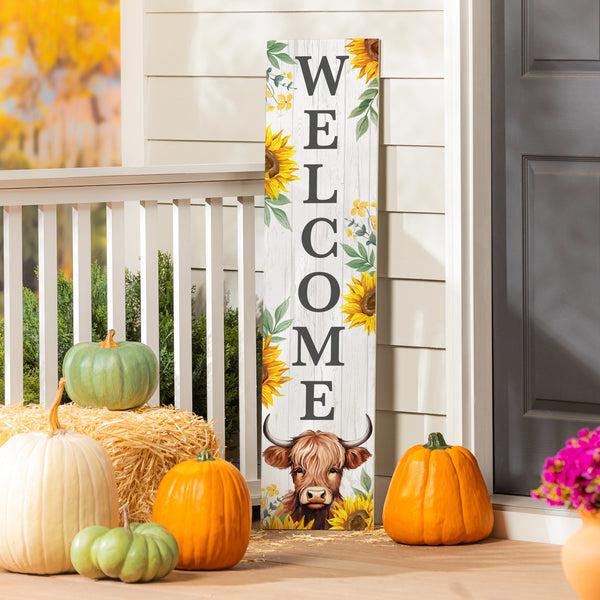plow & hearth Harvest Blossom Highland Cow and Sunflowers Porch Leaner 46"H