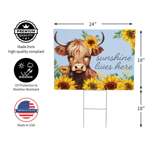Plow & Hearth Harvest Blossom Highland Cow And Sunflowers Yard Sign 24"x18”