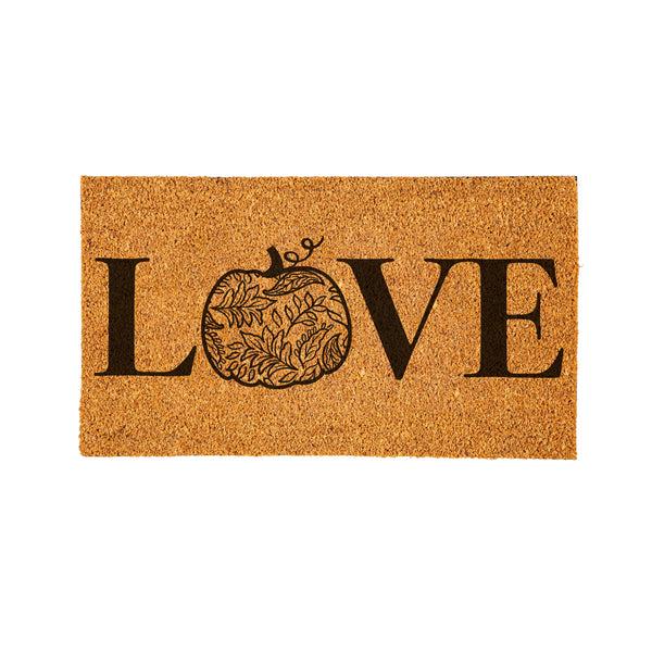 Plow & Hearth Harvest Blossom Jacobean Pumpkin Coir Mat "Love" 28"x16”
