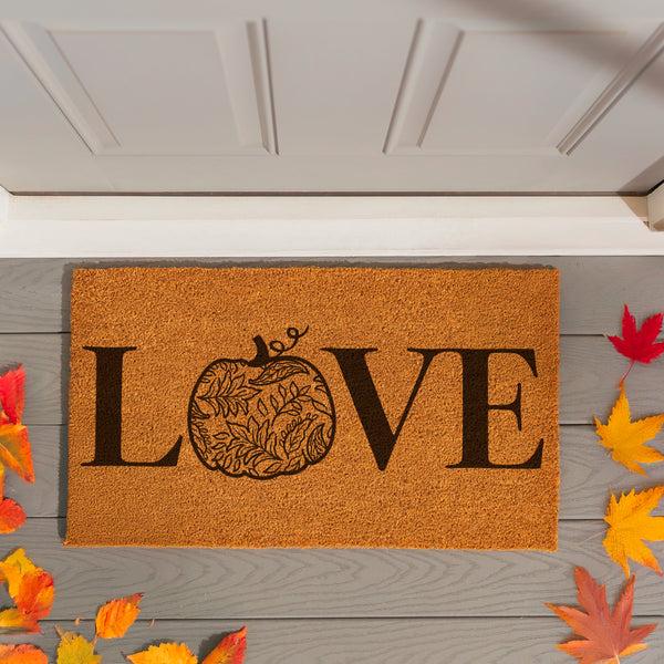 plow & hearth Harvest Blossom Jacobean Pumpkin Coir Mat "Love" 28"x16”