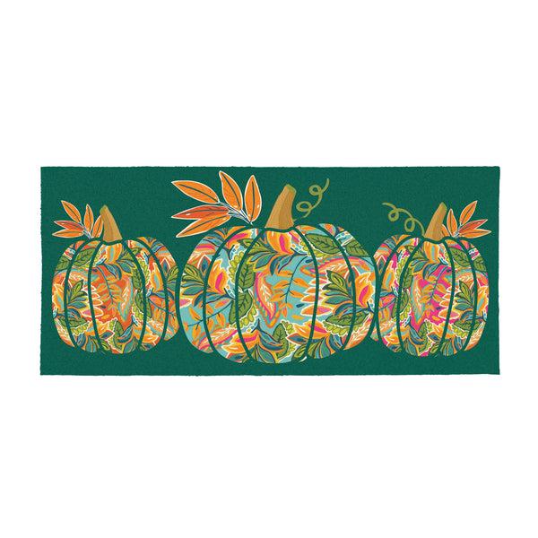 Plow & Hearth Harvest Blossom Jacobean Pumpkin Flocked Coir Sassafras Mat 22"x10”