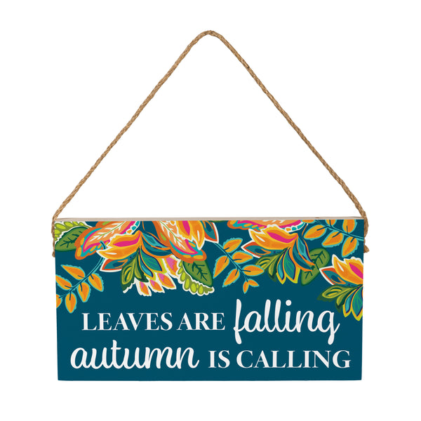 Plow & Hearth Harvest Blossom Jacobean Pumpkin Hanging Sign "Leaves Are Falling Autumn Is Calling" 11"x6"