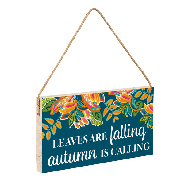 Plow & Hearth Harvest Blossom Jacobean Pumpkin Hanging Sign "Leaves Are Falling Autumn Is Calling" 11"x6"