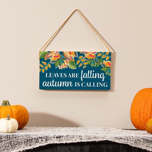 plow & hearth Harvest Blossom Jacobean Pumpkin Hanging Sign "Leaves Are Falling Autumn Is Calling" 11"x6"