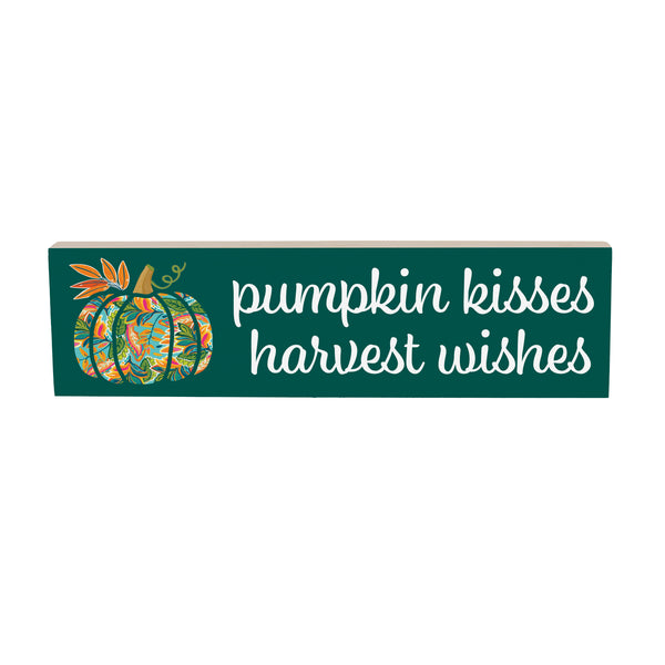 Plow & Hearth Harvest Blossom Jacobean Pumpkin Mantle Sign "Pumpkin Kisses Harvest Wishes" 18"x5”