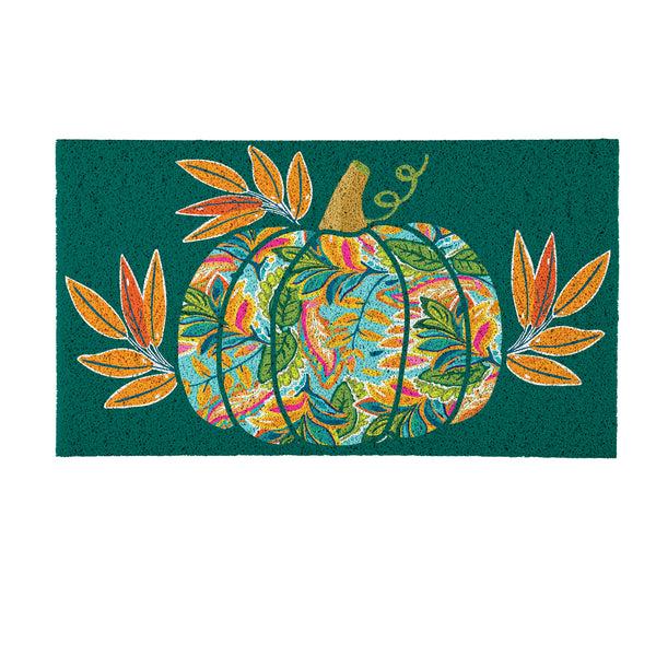 Plow & Hearth Harvest Blossom Jacobean Pumpkin PVC Mat 28"x16”