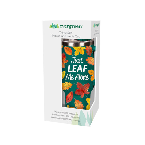 Plow & Hearth Harvest Blossom Just Leaf Me Alone Trenta Cup Double Wall Stainless Steel W/ Straw 30oz Gift Box