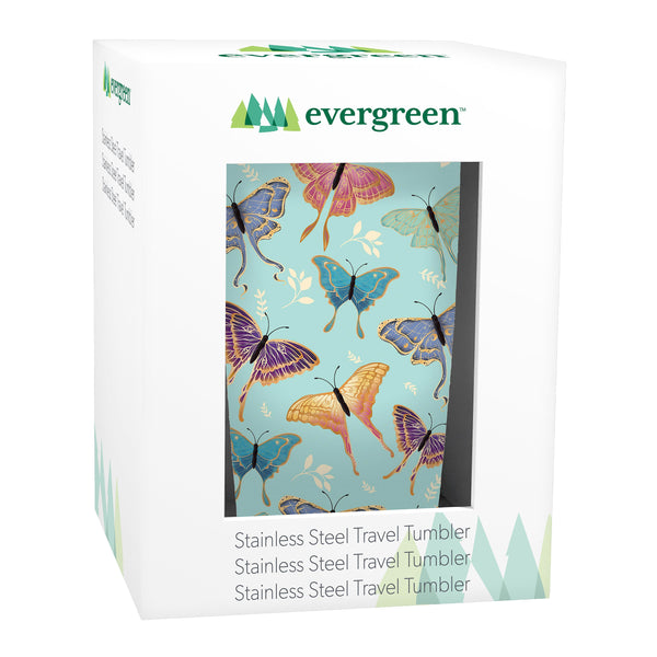Plow & Hearth Harvest Blossom Luna Moths Double Wall Stainless Steel Tumbler 20oz Gift Box