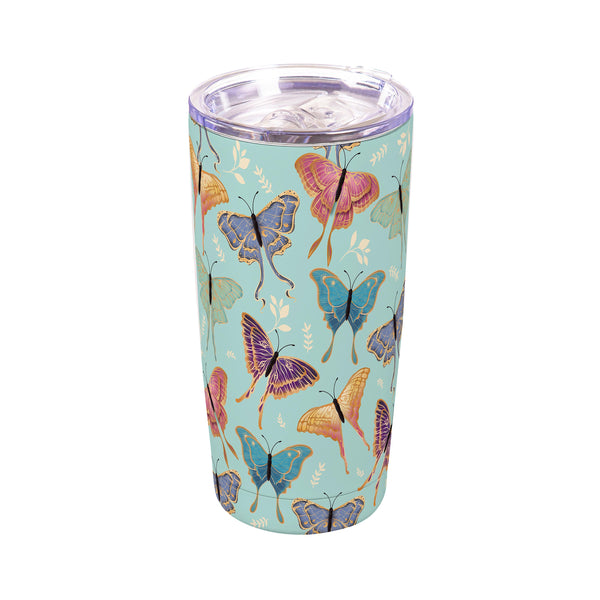 plow & hearth Harvest Blossom Luna Moths Double Wall Stainless Steel Tumbler 20oz Gift Box