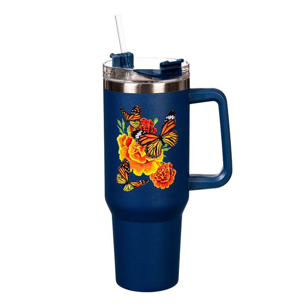 Plow & Hearth Harvest Blossom Mariposa Melody Monarch Canyon Cup Double Wall Stainless Steel W/ Straw 40oz Gift Box
