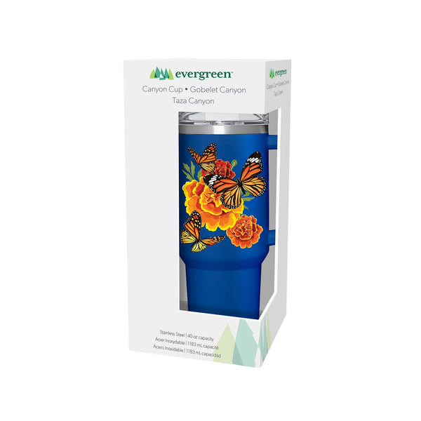 Plow & Hearth Harvest Blossom Mariposa Melody Monarch Canyon Cup Double Wall Stainless Steel W/ Straw 40oz Gift Box