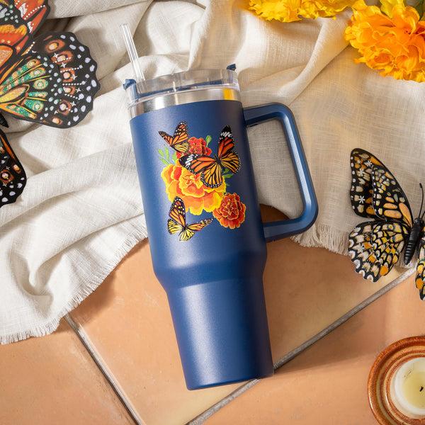 plow & hearth Harvest Blossom Mariposa Melody Monarch Canyon Cup Double Wall Stainless Steel w/ Straw 40oz Gift Box