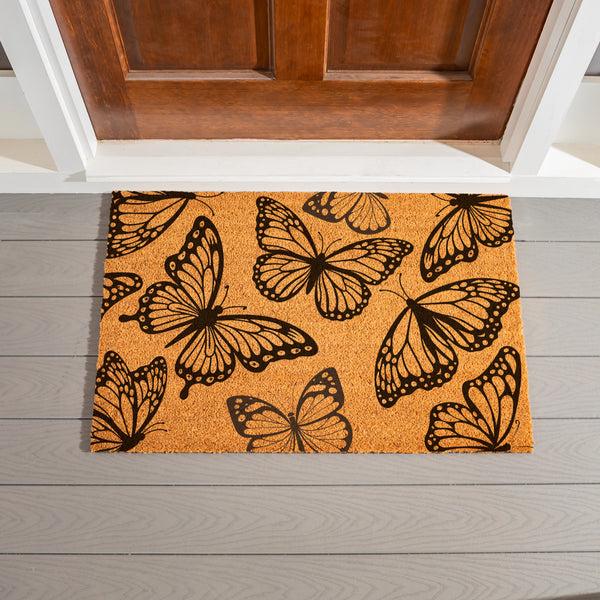 plow & hearth Harvest Blossom Monarch Butterfly Coir Mat 36"x24"