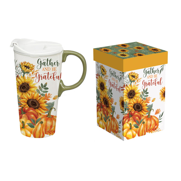 Plow & Hearth Harvest Blossom Sunflower Ceramic Perfect Cup 17oz Gift Box