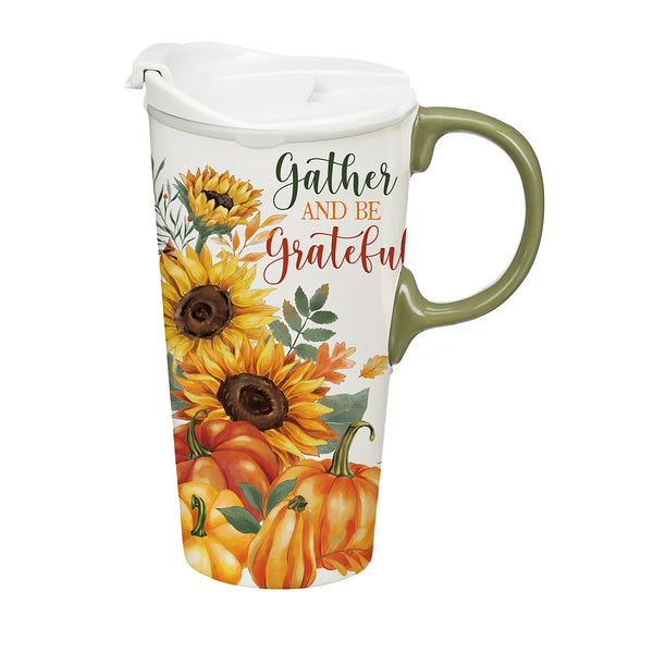Plow & Hearth Harvest Blossom Sunflower Ceramic Perfect Cup 17oz Gift Box