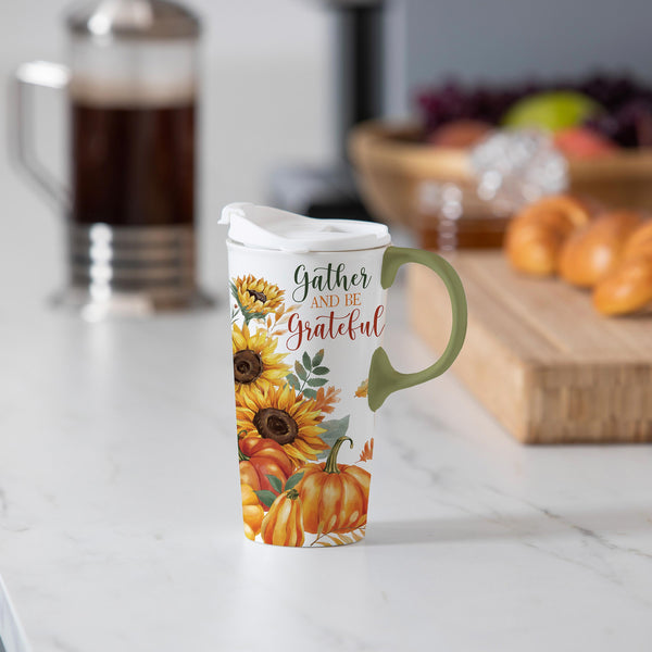 plow & hearth Harvest Blossom Sunflower Ceramic Perfect Cup 17oz Gift Box
