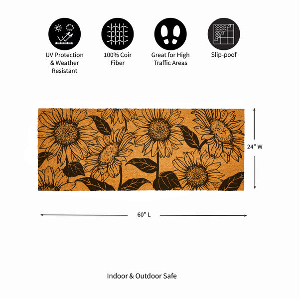 Plow & Hearth Harvest Blossom Sunflower Coir Mat 60"x24"