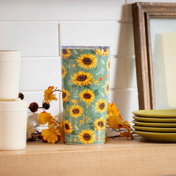 plow & hearth Harvest Blossom Sunflower Double Wall Stainless Steel Tumbler 20oz Gift Box