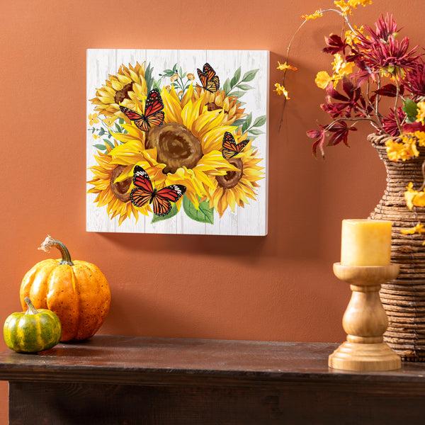 plow & hearth Harvest Blossom Sunflower Indoor Wall Décor 12"x12"