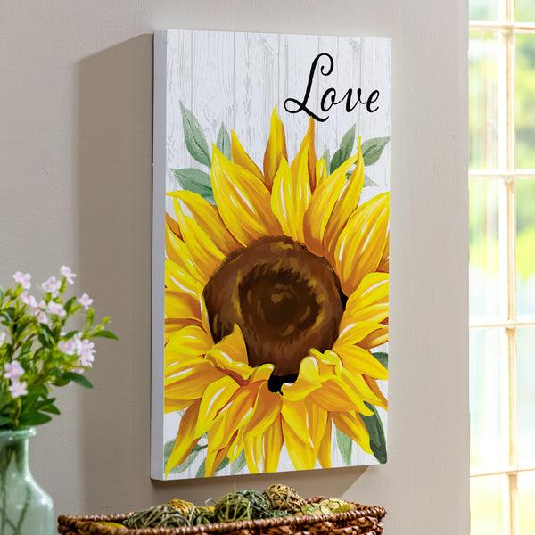 plow & hearth Harvest Blossom Sunflower Indoor Wall Décor "Love" 24"x16"