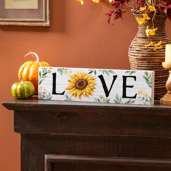 plow & hearth Harvest Blossom Sunflower Mantle Sign "Love" 18"x5"
