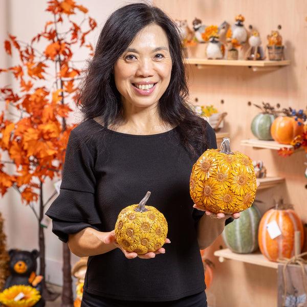 Plow & Hearth Harvest Blossom Sunflower Pumpkin Resin Table Décor Set