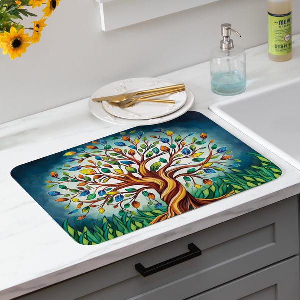 Plow & Hearth Harvest Blossom Tree Of Life Drying Mat 20"x15”