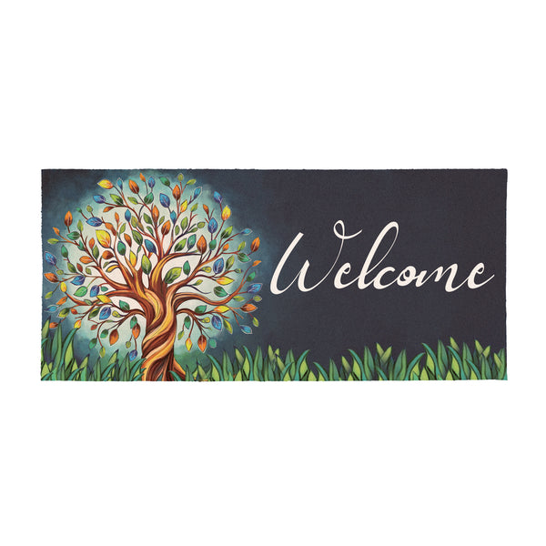 Plow & Hearth Harvest Blossom Tree Of Life Flocked Coir Sassafras Mat 22"x10”