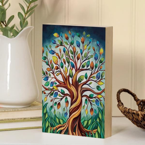 plow & hearth Harvest Blossom Tree Of Life Sign Wood Block 12"L x 8"H
