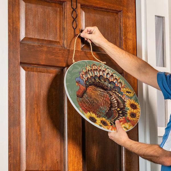 Plow & Hearth Harvest Blossom Turkey Wood Door Décor 18"