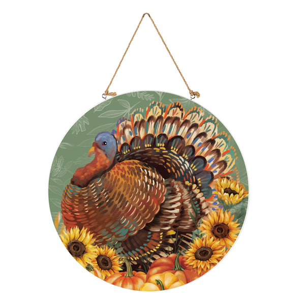 Plow & Hearth Harvest Blossom Turkey Wood Door Décor 18"