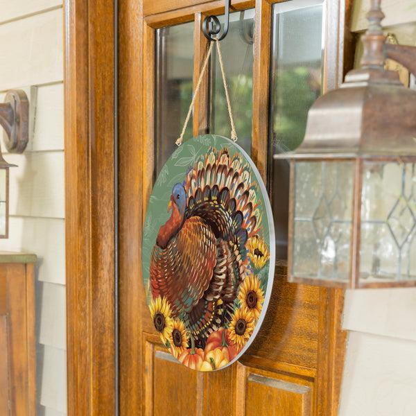plow & hearth Harvest Blossom Turkey Wood Door Décor 18"