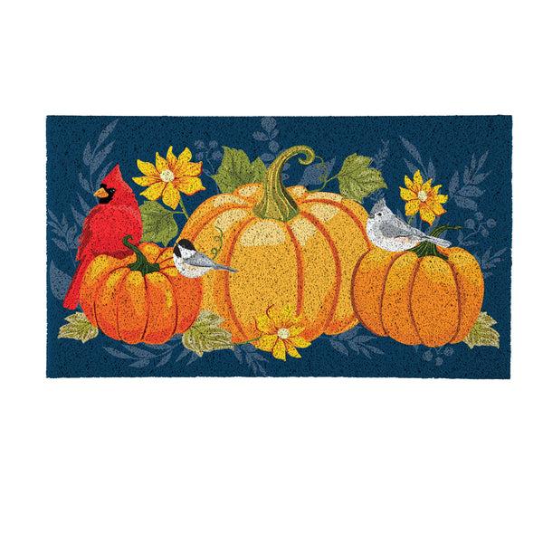 Plow & Hearth Harvest Blossom Welcome Friends Of Fall PVC Mat Cardinal On Pumpkin 28"x16”