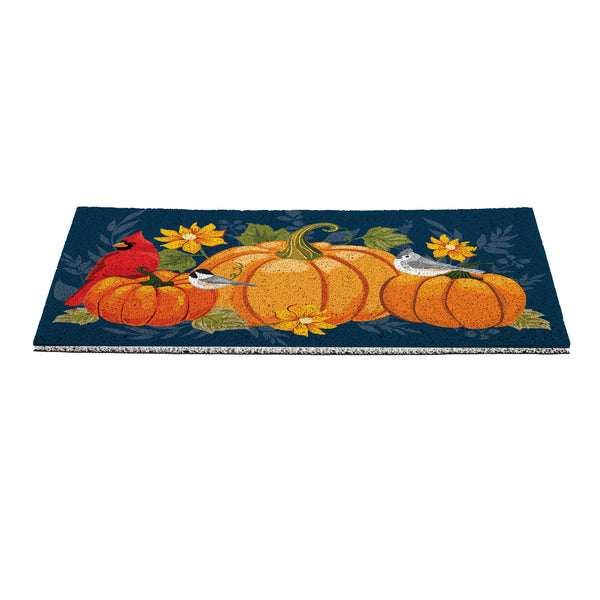 Plow & Hearth Harvest Blossom Welcome Friends Of Fall PVC Mat Cardinal On Pumpkin 28"x16”