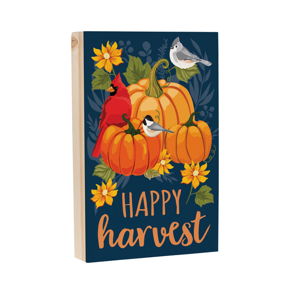 Plow & Hearth Harvest Blossom Welcome Friends Of Fall Sign Wood Block "Happy Harvest" 12"L X 8"H