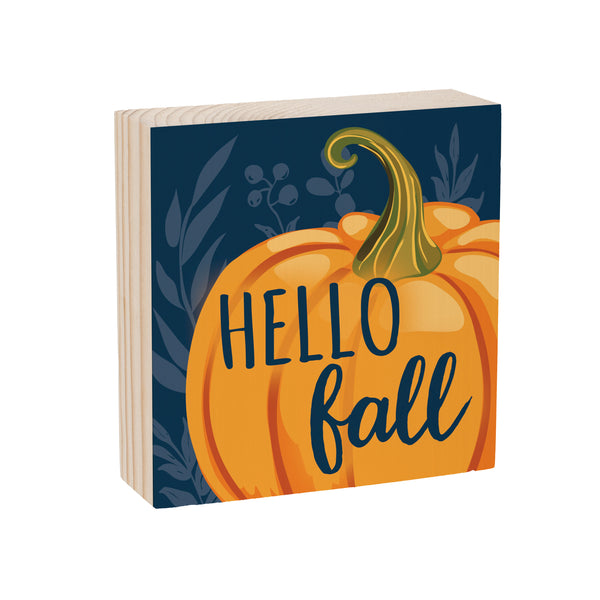 Plow & Hearth Harvest Blossom Welcome Friends Of Fall Sign Wood Block "Hello Fall" 6"x6"
