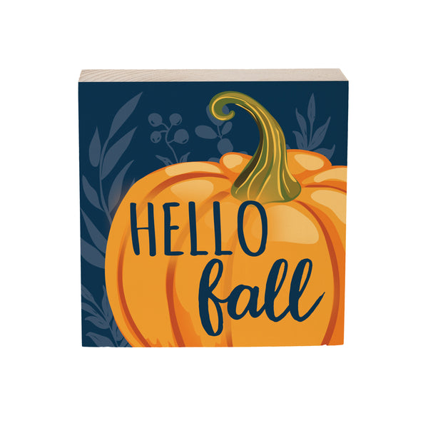 Plow & Hearth Harvest Blossom Welcome Friends Of Fall Sign Wood Block "Hello Fall" 6"x6"