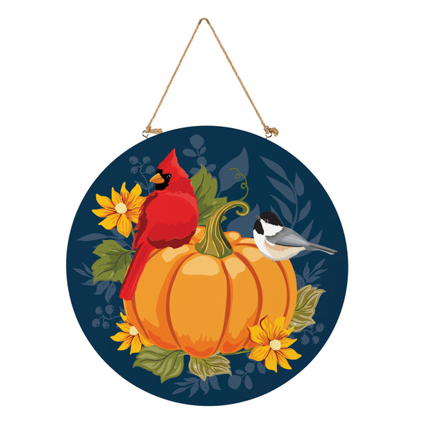 Plow & Hearth Harvest Blossom Welcome Friends Of Fall Wood Door Décor Cardinal On Pumpkin 18"