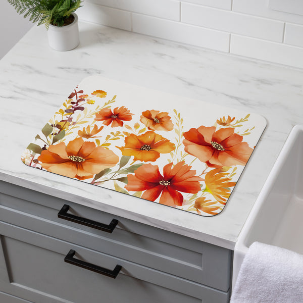 Plow & Hearth Harvest Blossom Wildflowers Drying Mat 20"x15"