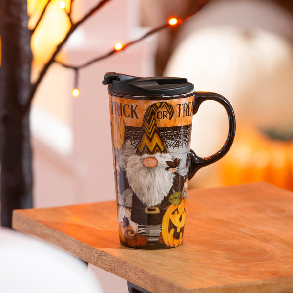 Plow & Hearth Haunted House 17 OZ Ceramic Cup And Puzzle Gift Set Trick Or Treat Gnome