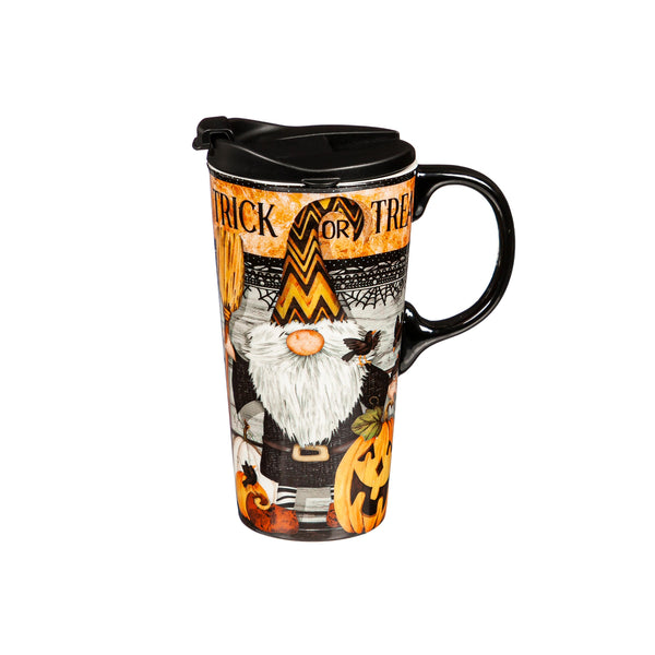 Plow & Hearth Haunted House 17 OZ Ceramic Cup And Puzzle Gift Set Trick Or Treat Gnome