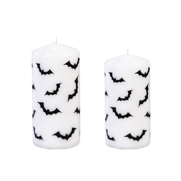 plow & hearth Haunted House Bat Pillar Wax Candle Set of 2