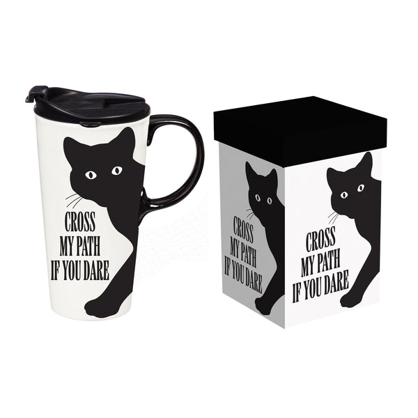 Plow & Hearth Haunted House Cat Cross My Path If You Dare Ceramic Perfect Cup 17oz Gift Box
