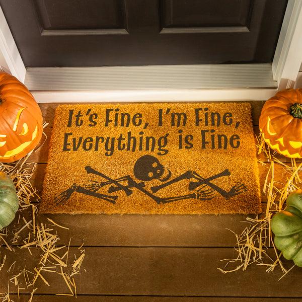 plow & hearth Haunted House Coir Mat "It's Fine I'm Fine Everything is fine" 28"x16"