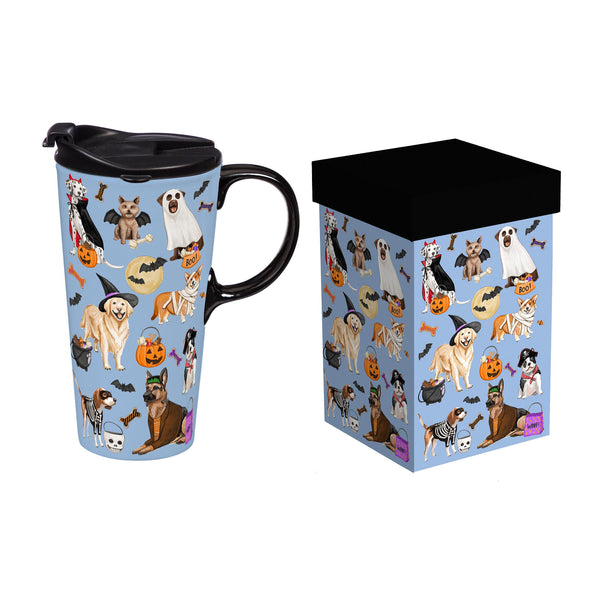Plow & Hearth Haunted House Dogs In Costumes Ceramic Perfect Cup 17oz Gift Box