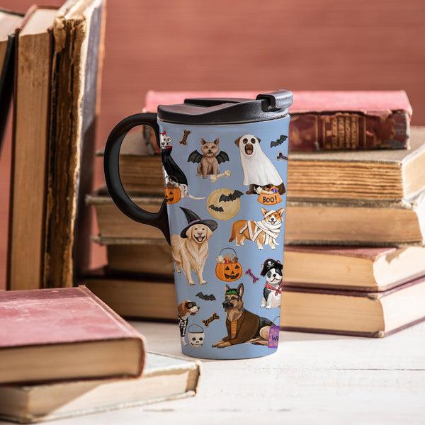 plow & hearth Haunted House Dogs In Costumes Ceramic Perfect Cup 17oz Gift Box