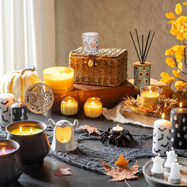 Plow & Hearth Haunted House Ghost Pillar Wax Candle Set Of 2